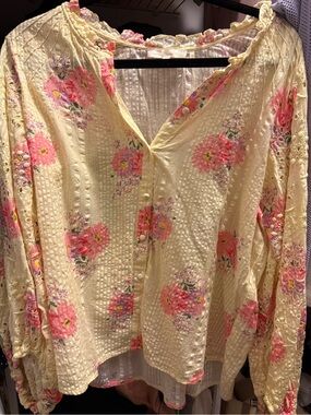 LoveShackFancy Yellow Floral Eyelet Button-Front Blouse